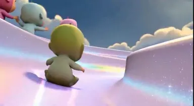 赤ちゃん達と一緒に滑り台