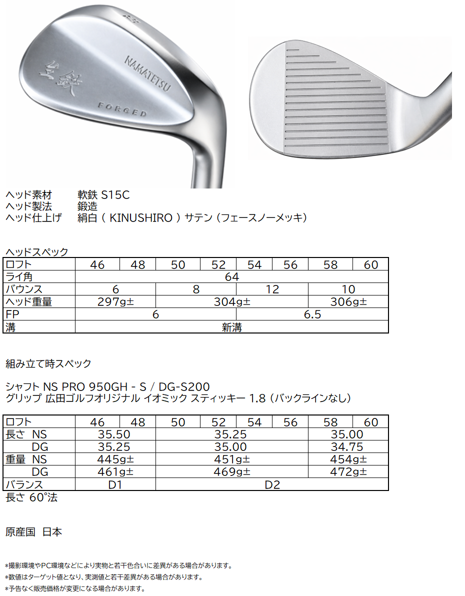 広田ゴルフ『生鉄』ウェッジ 2026年モデル登場 極軟S15C×ノーメッキ