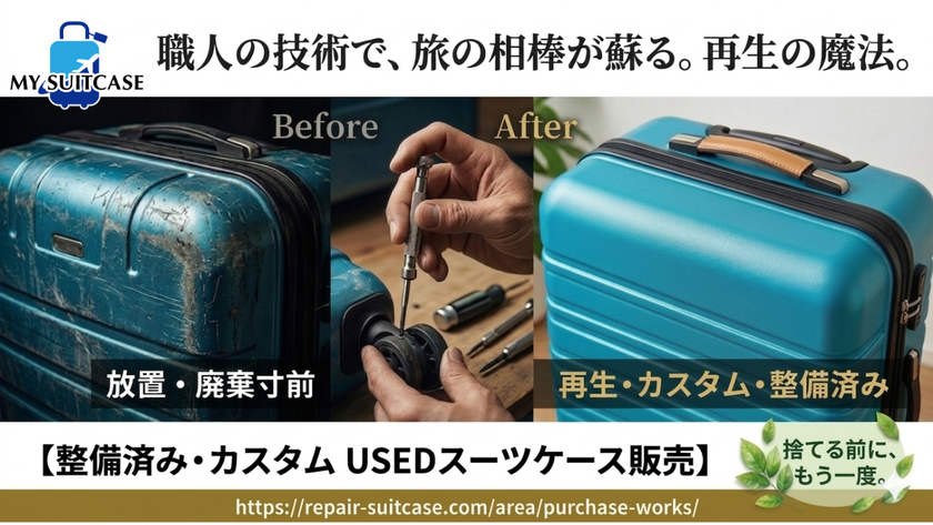 ≪MY SUITCASE≫
社会問題化する「放置スーツケース」をリペア技術で解決　
整備済み・カスタムUSEDスーツケースの販売を開始