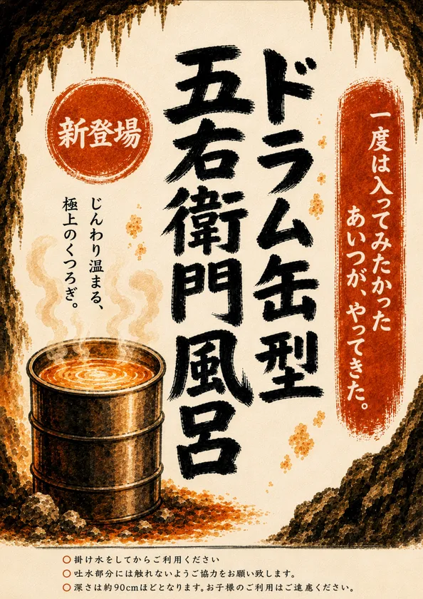 石洞・雪洞に導入した「ドラム缶型 五右衛門風呂」