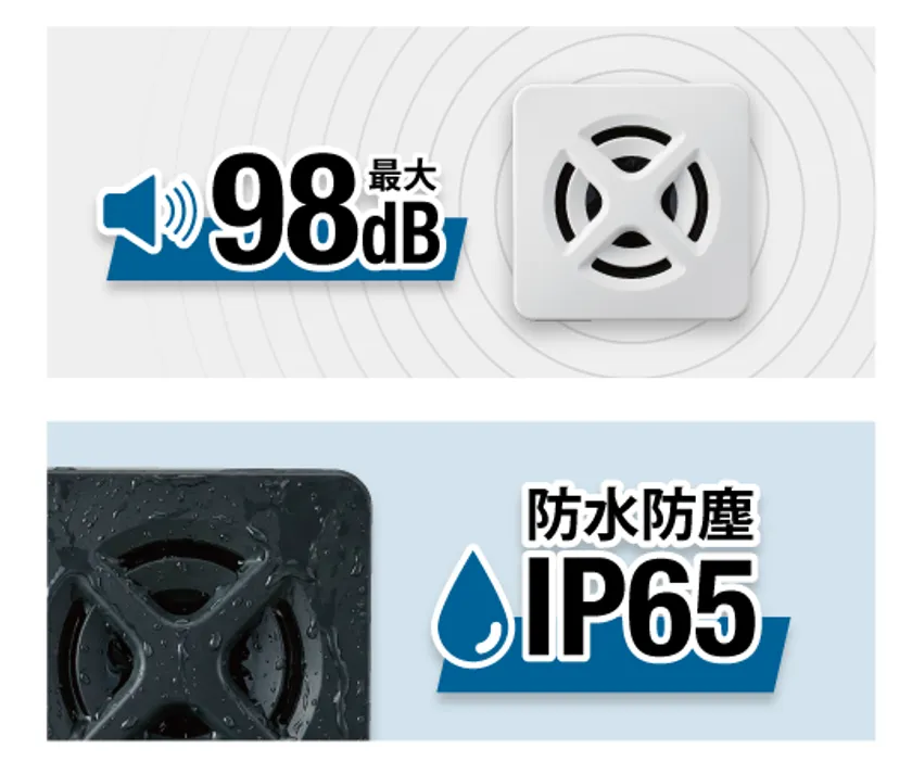 大音量高耐久性デザインで幅広い用途に