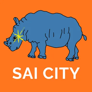 SAI CITY アプリのロゴ(1)　犀(サイ)をモチーフとし、“静かな強さ”と“やさしさ”をあわせ持つ存在として制作しました。目元の光の表現は「いいものを見つける」意味を込めています。