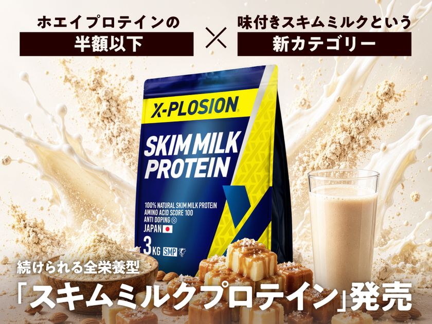 ホエイプロテインの半額以下×
味付きスキムミルクという新カテゴリー　
続けられる全栄養型「スキムミルクプロテイン」発売