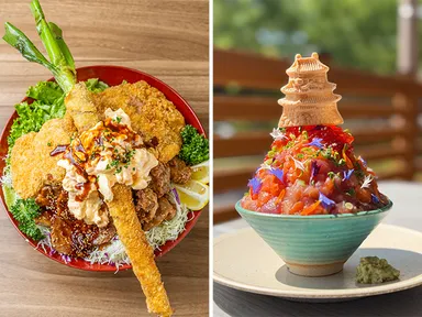 「里の大山　デカ盛りおがわ丼」6,050円／「仙元山頂上丼」1,980円