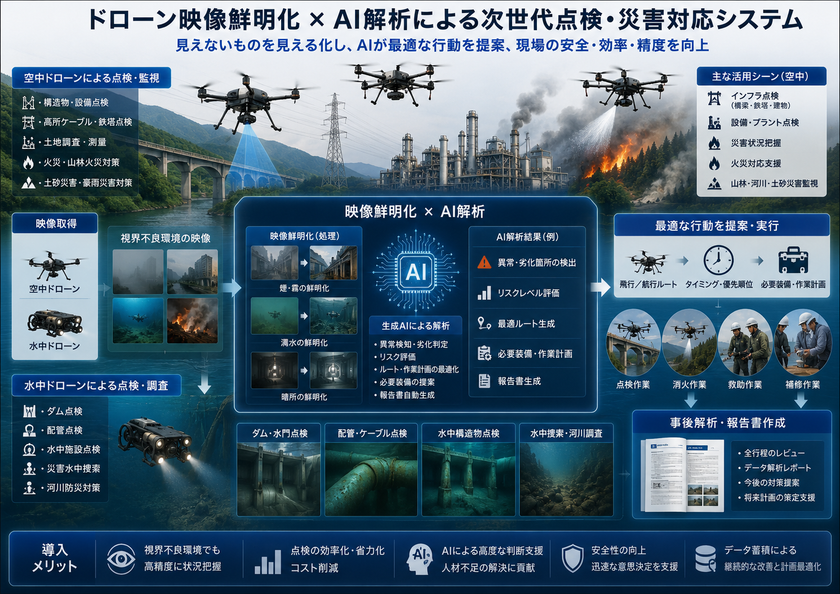 ユニバーサルコンピュータ研究所、
Japan Drone 2026 Suzak ブースに出展し
映像鮮明化技術と生成AI解析の連携デモを実施