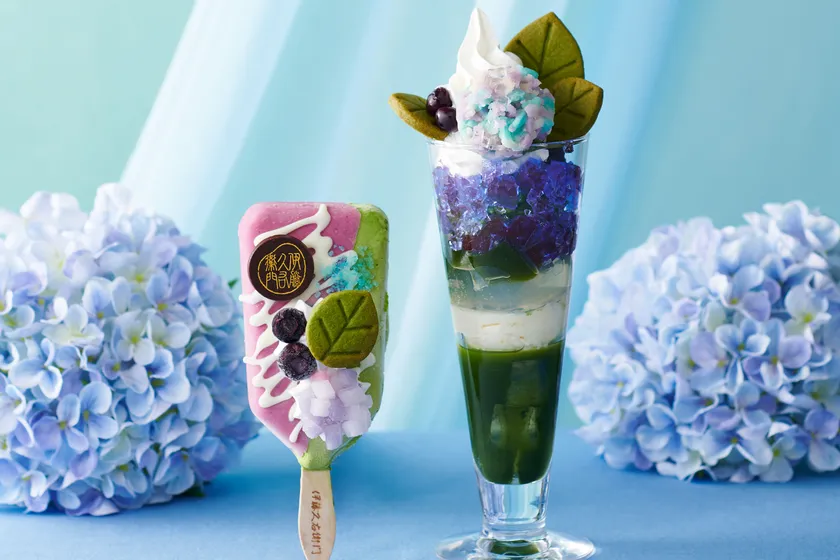 抹茶パフェアイスバー あじさい & 紫陽花パフェ
