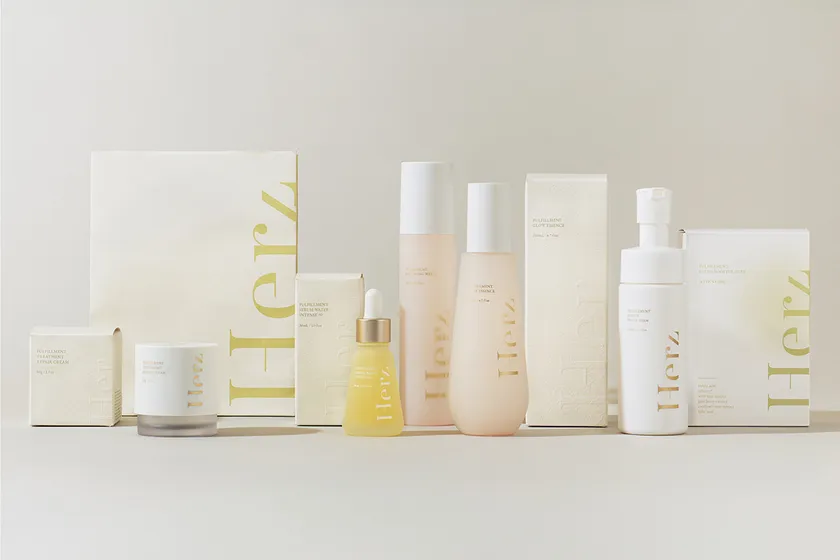 スキンケアラインとして展開されている「Herz skin」商品パッケージ