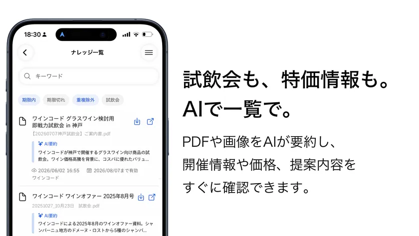 試飲会も、特価情報も・AIで一覧で
