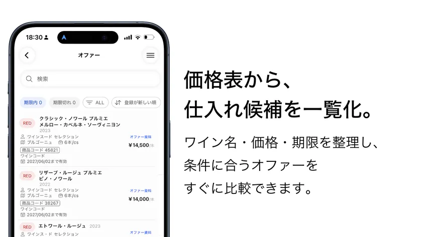 価格表から、仕入れ候補を一覧会