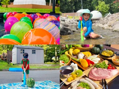 小川での水遊びスイカ割りやヨーヨー釣りに特製BBQ