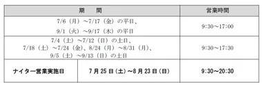 夏期の営業スケジュール