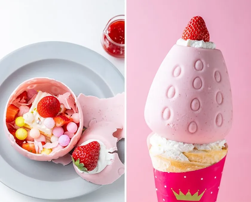 いちごのBIG花火クレープ 1,850円(税込) 大きないちごの中にはショートケーキと 花火みたいなライスクリスプ等がたっぷり!