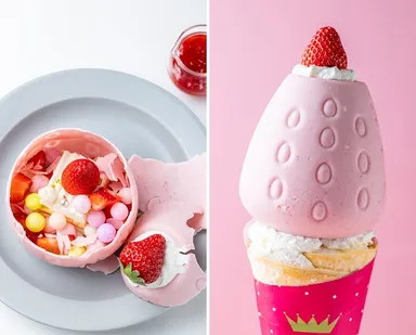 いちごのBIG花火クレープ　 1,850円(税込) 大きないちごの中にはショートケーキと 花火みたいなライスクリスプ等がたっぷり！