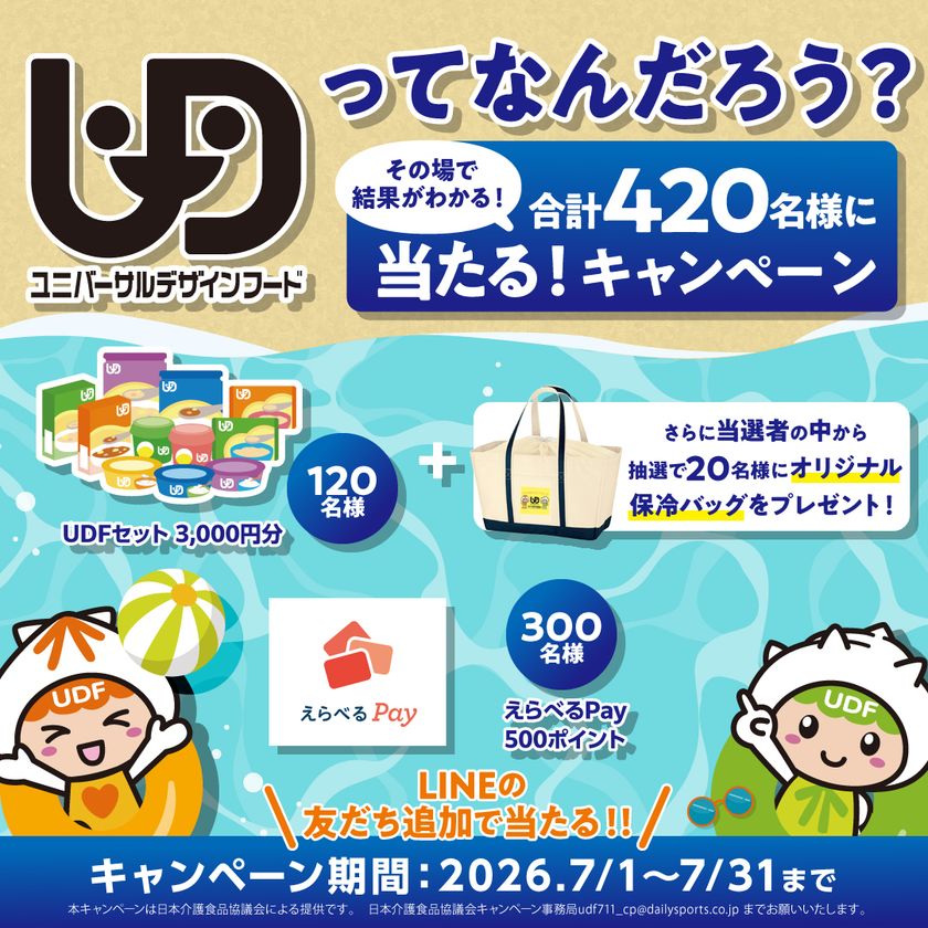 7月11日は「UDF(ユニバーサルデザインフード)の日」
UDF商品詰合せなどが合計420名に当たるキャンペーン開催
