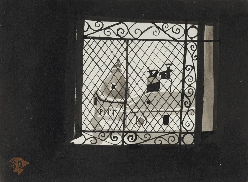 堂本印象《プラド美術館の窓(美の跫音挿絵)》昭和27年(1952)京都府立堂本印象美術館蔵