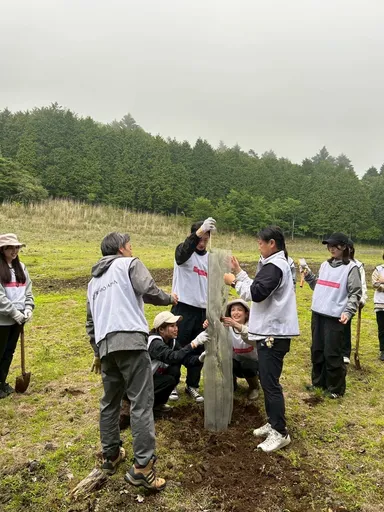苗木を植え保護ネットでカード