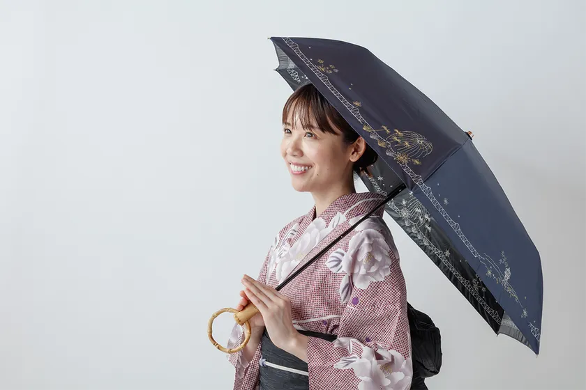 大花火の夜のまち|晴雨兼用日傘 ネイビー