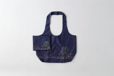 大花火の夜のまち｜花火刺繍エコバッグ＆ポーチ ネイビー