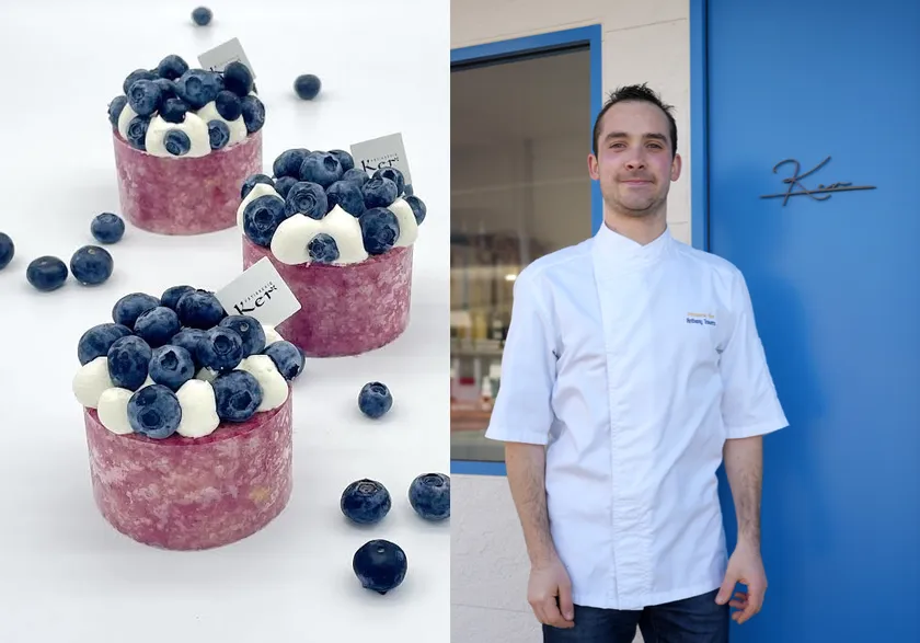 「Patisserie Ker」の「シャルロット ミルティーユ」とシェフ トラバー アントニー氏