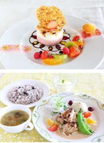 春らんまん やまみつムース／やまみつ仕立ての淡路鶏のグリル 季節の野菜添え