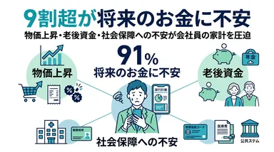 9割超が将来のお金に不安
