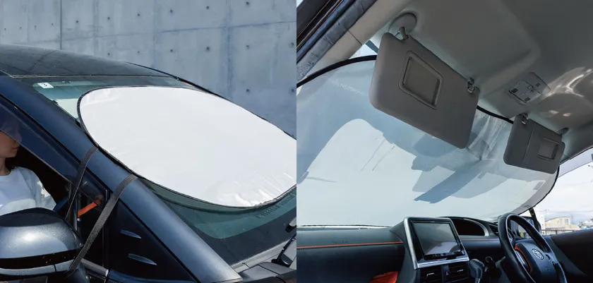 (左)車外に取り付けたイメージ (右)車内に取り付けたイメージ