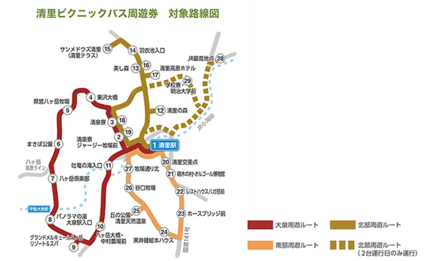 「清里ピクニックバス」路線図