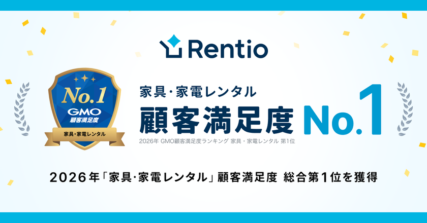 家電のサブスク・レンタルサービス レンティオ　
GMO顧客満足度ランキング 2026年『家具・家電レンタル』
総合1位を獲得