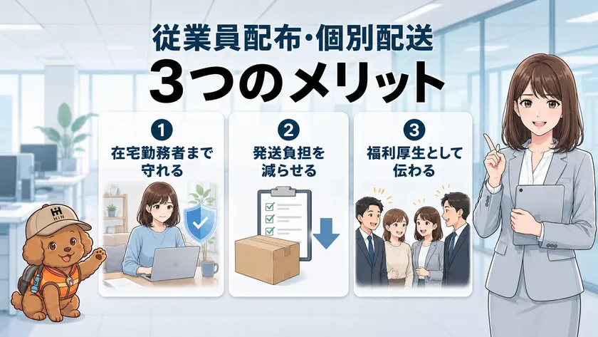「従業員配布・個別配送 3つのメリット」