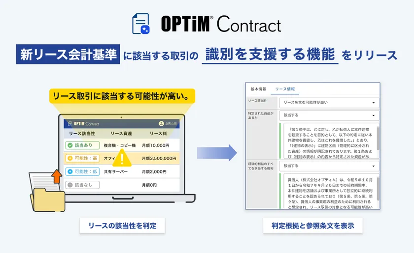 AI契約書管理サービス「OPTiM Contract」、新リース会計基準に該当する取引の識別を支援する新機能を提供開始