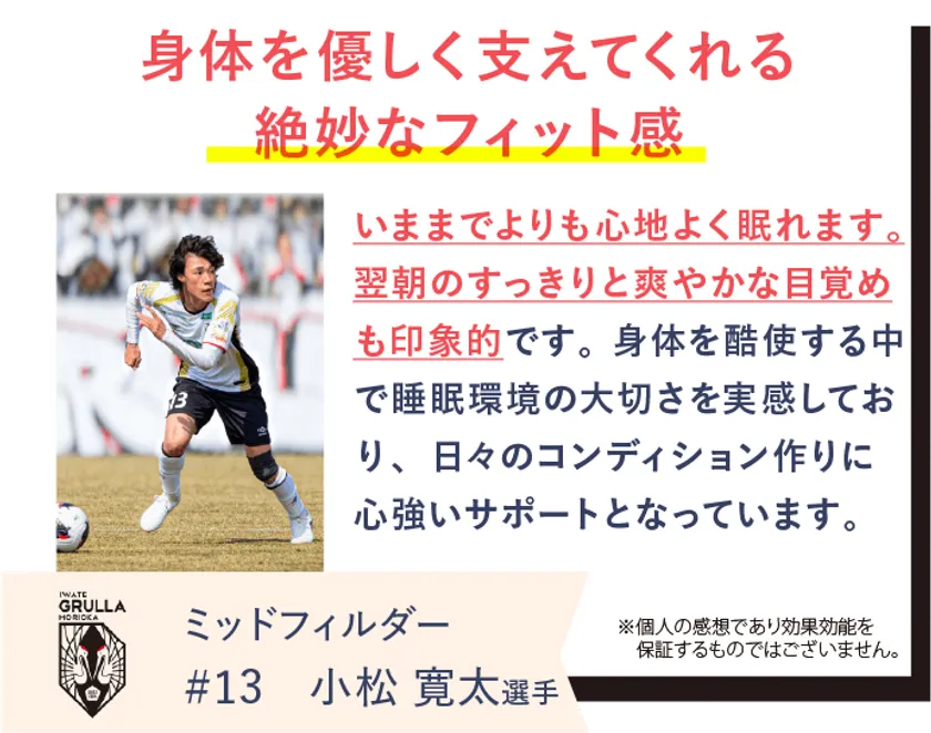 いわてグルージャ盛岡の小松寛太選手がREVERIAマットレスを愛用