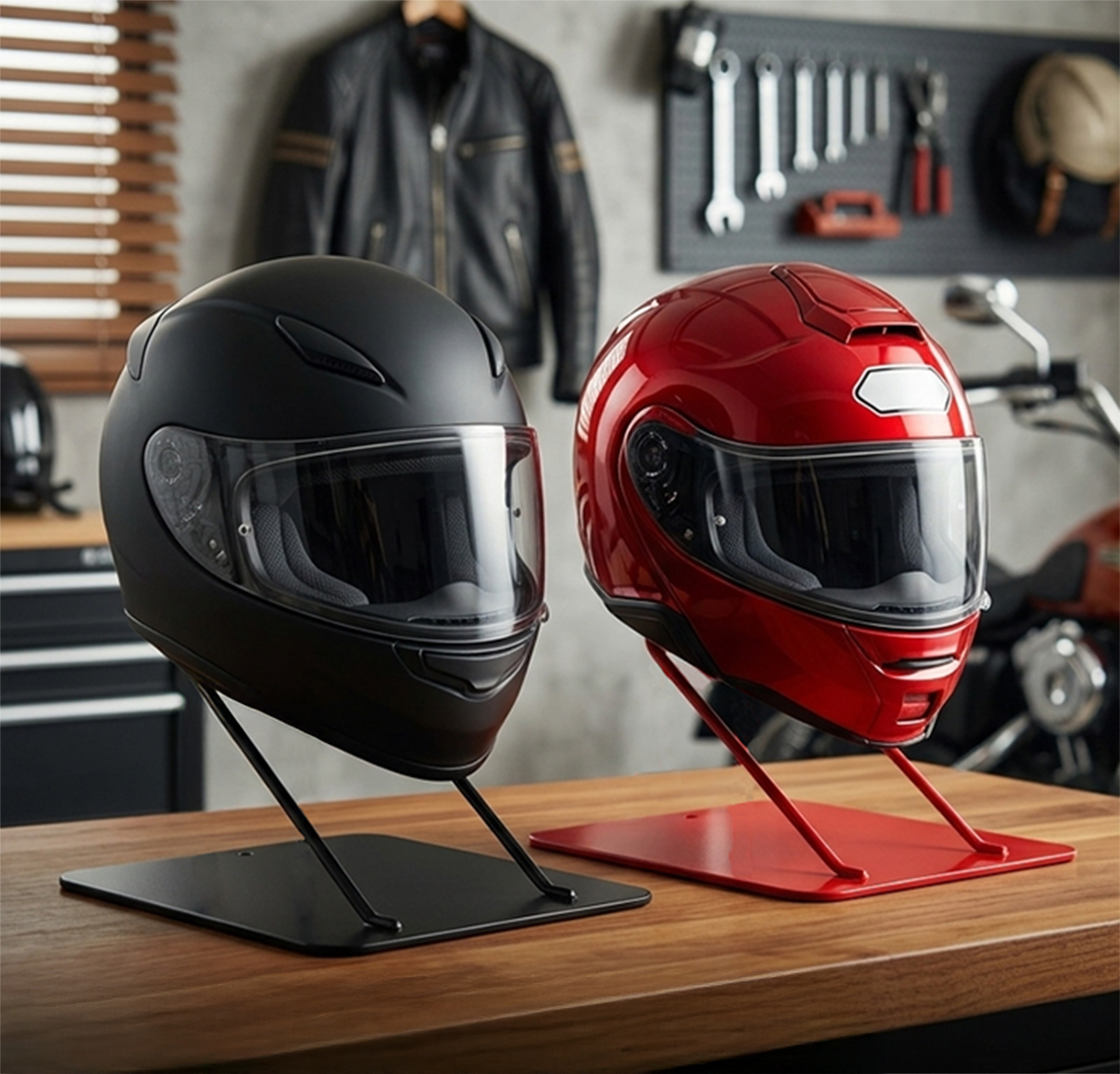 置くだけでヘルメットを“見せる収納”へ 3色展開のヘルメットスタンド