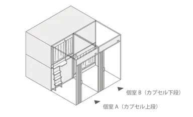 サイドオープン斜向個室型配置_アイソメ