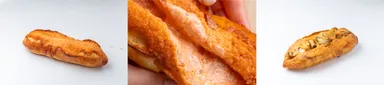 左：めんたいフランス　500円　中央：たっぷりめんたいフランス　800円　右：じゃがめんたいフランス　500円
