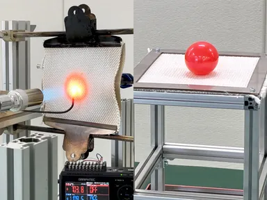 開発段階で約1,100℃バーナーおよび赤熱鉄球による参考検証を実施