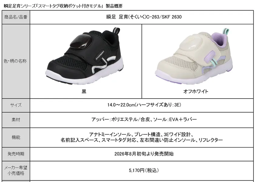 瞬足足育シリーズ「スマートタグ収納ポケット付きモデル」 製品概要