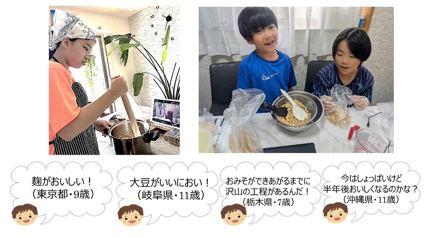 一生懸命にみそづくりに励む子供たち