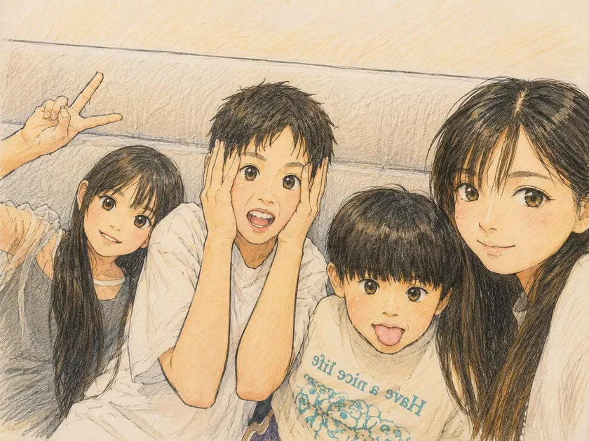 実際の家族写真をもとにしたイラスト