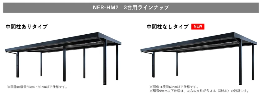 3台用の中間柱ありタイプと中間柱なしタイプ