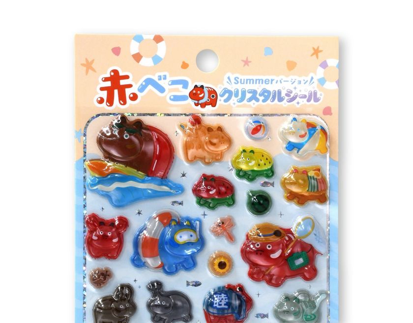 会津の郷土玩具・赤べこが夏を満喫
キラキラ「クリスタルシール」夏限定版を8月7日発売