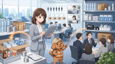 コストとリスクの削減、適正数量への更新、社内外への防災意識の発信