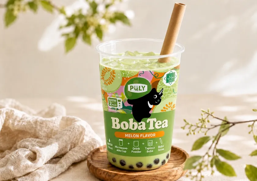 【写真】プーリータピオカドリンク(BobaTea)　「メロン」イメージ