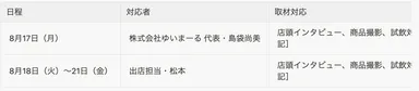 取材対応担当者スケジュール