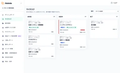 担当タスクを未対応・対応中・完了ごとに確認できるカンバンボード(マイタスク)