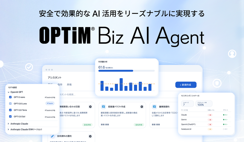 ID数無制限※1・企業定額、
シャドーAI対策でリーズナブル・セキュアな生成AI活用基盤
「OPTiM Biz AI Agent β」提供開始