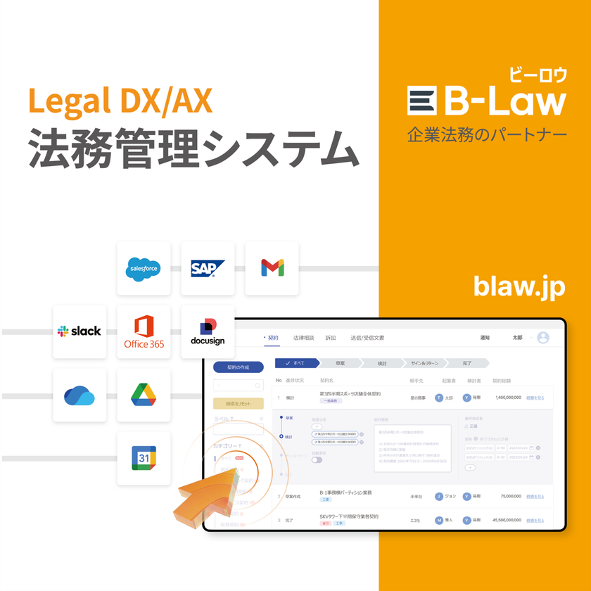 「契約書を審査×管理する法務」から「データで動く法務」へ
企業向け統合法務管理システム「B-Law」
2026年7月に日本市場へ本格進出