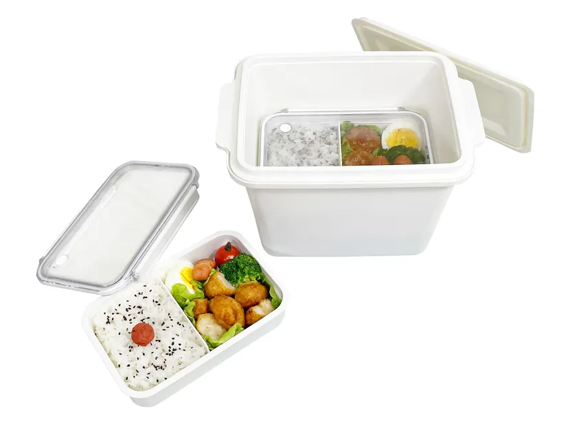 弁当容器を加温容器にセットした使用例:弁当・惣菜・ケータリングなど、食品や容器の形状、提供場面に応じた加温方法を提案します
