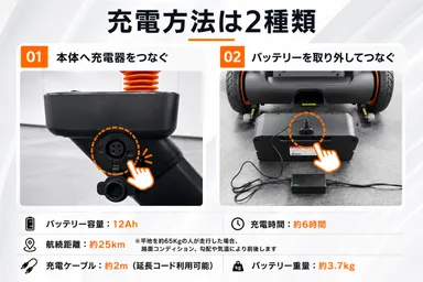 本体充電とバッテリー単体充電の2way方式