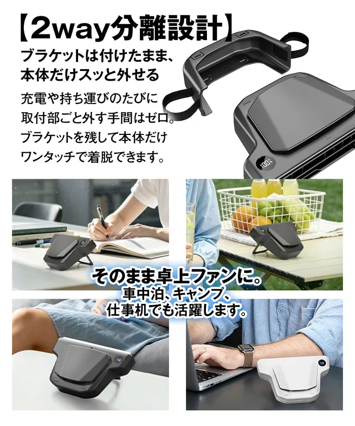 2WAY分離設計 本体だけワンタッチ着脱