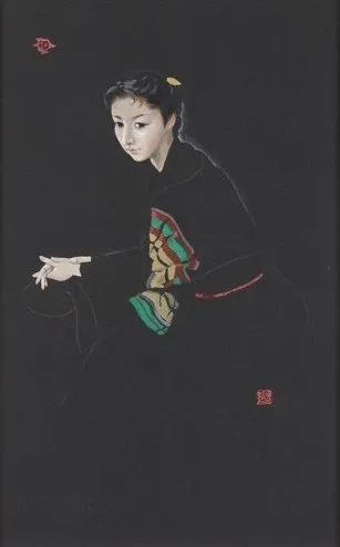 堂本印象《黒衣の高峰秀子》昭和30年(1955)　京都府立堂本印象美術館蔵